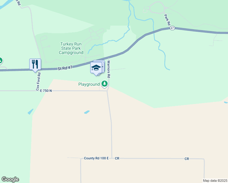 map of restaurants, bars, coffee shops, grocery stores, and more near 7457 Warriors Road in Marshall