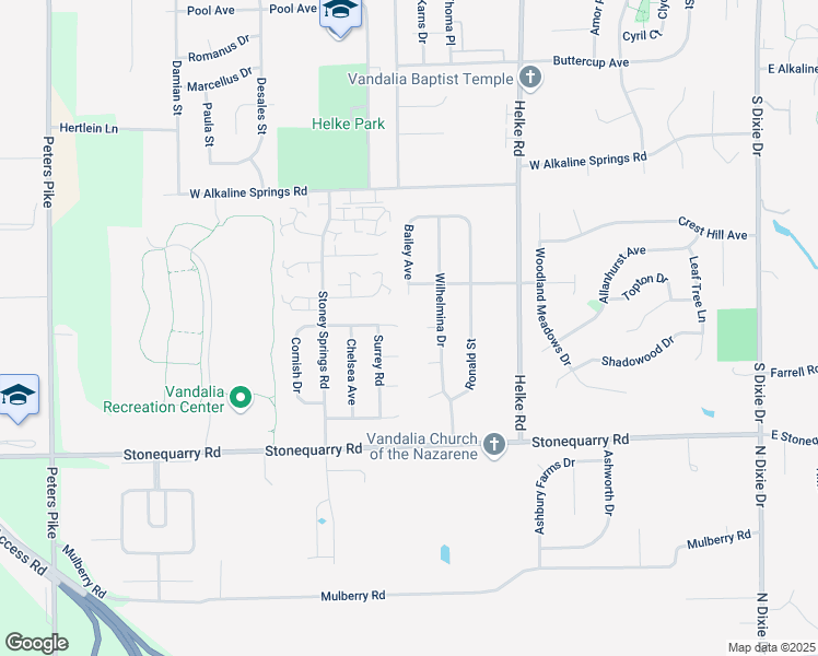 map of restaurants, bars, coffee shops, grocery stores, and more near 775 Covent Court in Vandalia