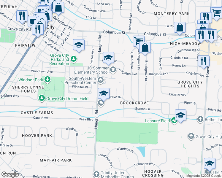 map of restaurants, bars, coffee shops, grocery stores, and more near 4331 Billman Place in Grove City