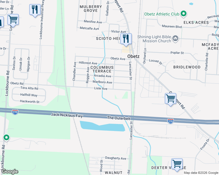 map of restaurants, bars, coffee shops, grocery stores, and more near 1762 Marlboro Avenue in Obetz