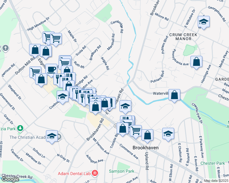 map of restaurants, bars, coffee shops, grocery stores, and more near 167 Ridge Boulevard in Brookhaven