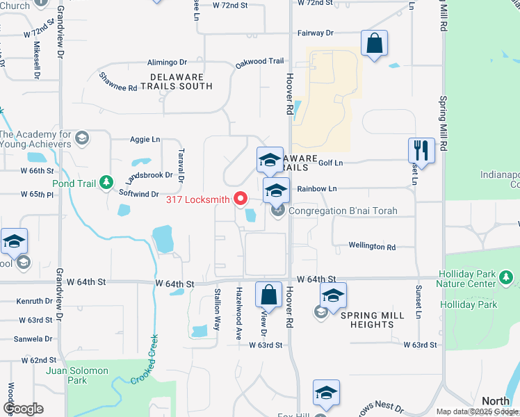 map of restaurants, bars, coffee shops, grocery stores, and more near 857 Indigo Way in Indianapolis