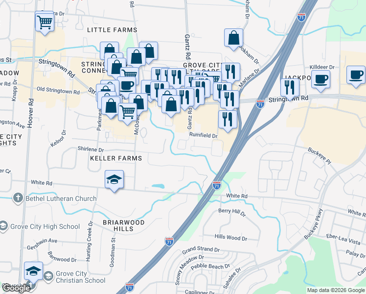 map of restaurants, bars, coffee shops, grocery stores, and more near 4306 Kathryn Place in Grove City