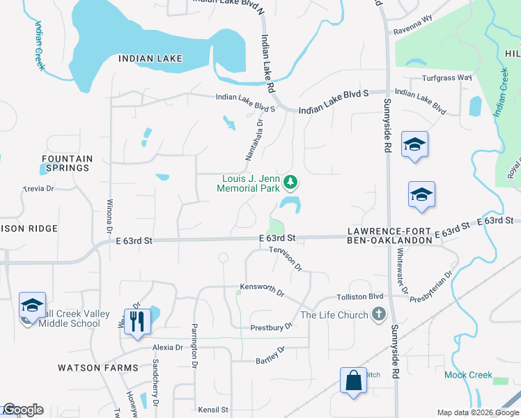 map of restaurants, bars, coffee shops, grocery stores, and more near 6477 Timber Walk Drive in Indianapolis