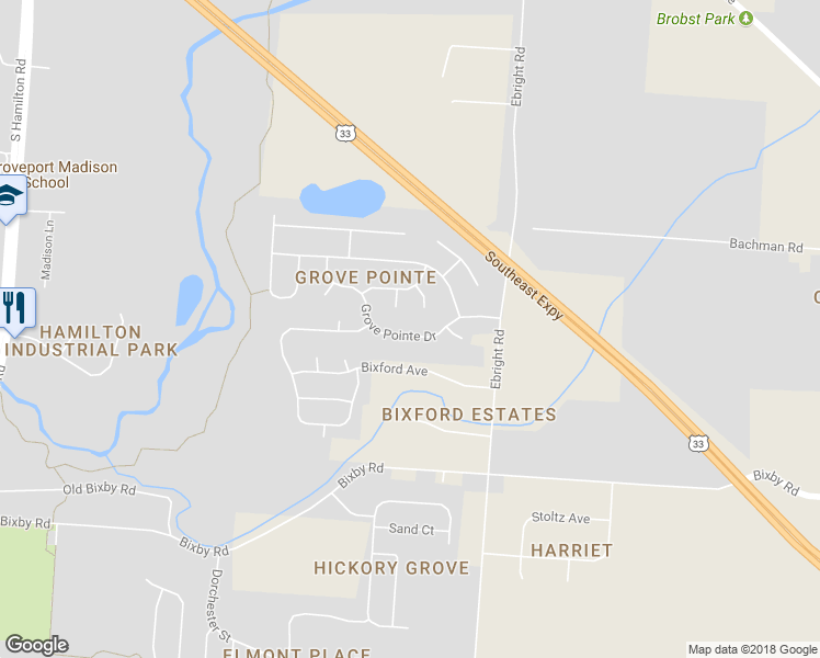 map of restaurants, bars, coffee shops, grocery stores, and more near 4846 Grove Pointe Drive in Groveport