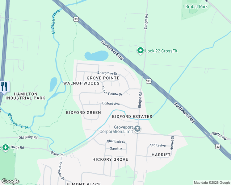 map of restaurants, bars, coffee shops, grocery stores, and more near 4846 Grove Pointe Drive in Groveport