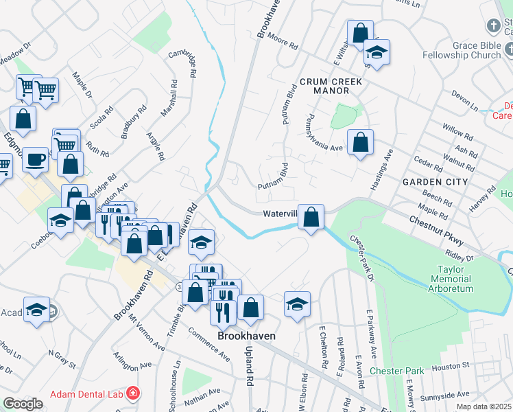 map of restaurants, bars, coffee shops, grocery stores, and more near 1326 Putnam Boulevard in Nether Providence Township