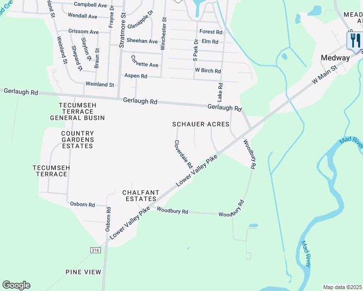 map of restaurants, bars, coffee shops, grocery stores, and more near 3924 Cloverdale Road in Medway