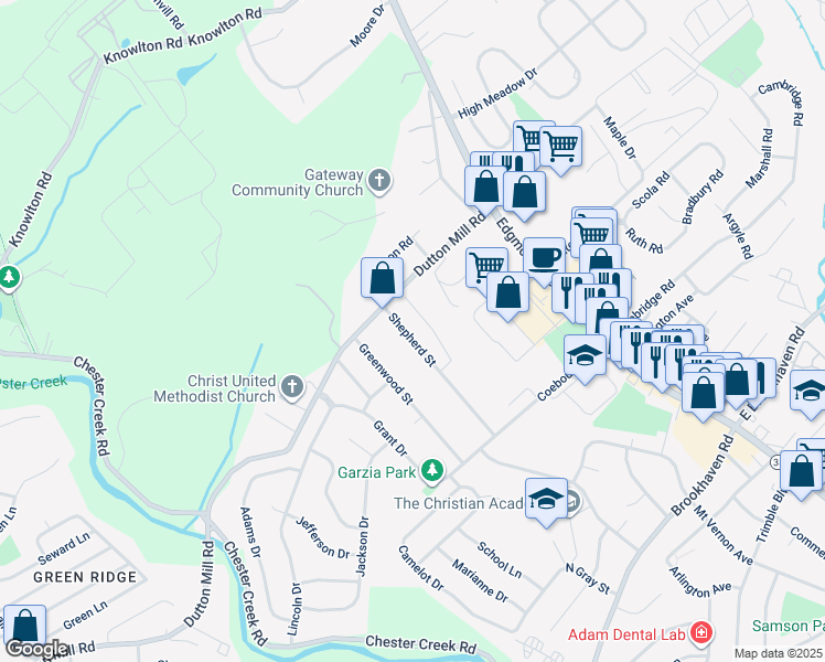 map of restaurants, bars, coffee shops, grocery stores, and more near 4925 Shepherd Street in Brookhaven