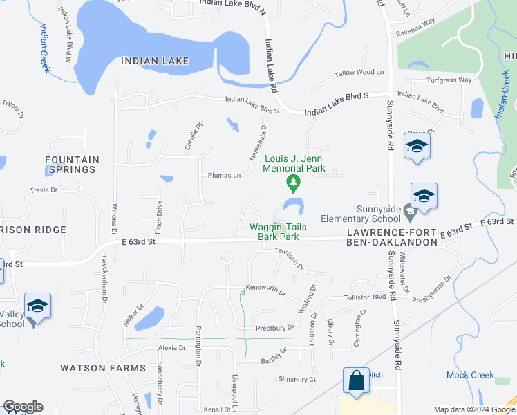 map of restaurants, bars, coffee shops, grocery stores, and more near 6469 Falling Tree Way in Indianapolis