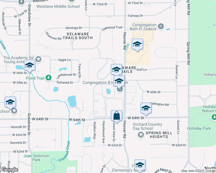 map of restaurants, bars, coffee shops, grocery stores, and more near 857 Indigo Way in Indianapolis