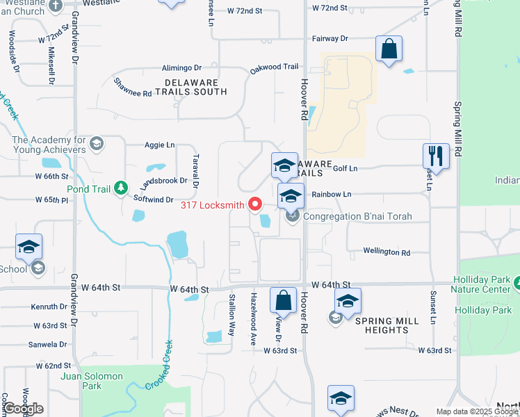 map of restaurants, bars, coffee shops, grocery stores, and more near 863 Indigo Way in Indianapolis