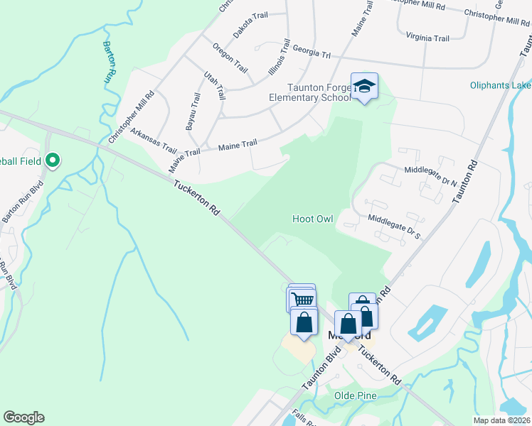 map of restaurants, bars, coffee shops, grocery stores, and more near 155 Tuckerton Road in Medford Lakes