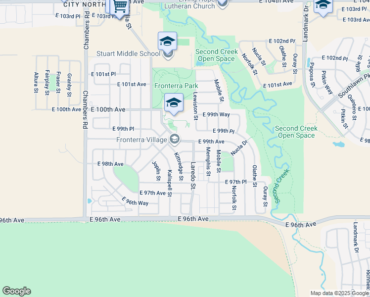 map of restaurants, bars, coffee shops, grocery stores, and more near 16043 East 98th Way in Commerce City