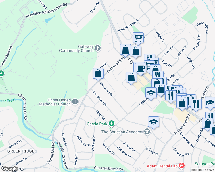map of restaurants, bars, coffee shops, grocery stores, and more near 4925 Shepherd Street in Brookhaven