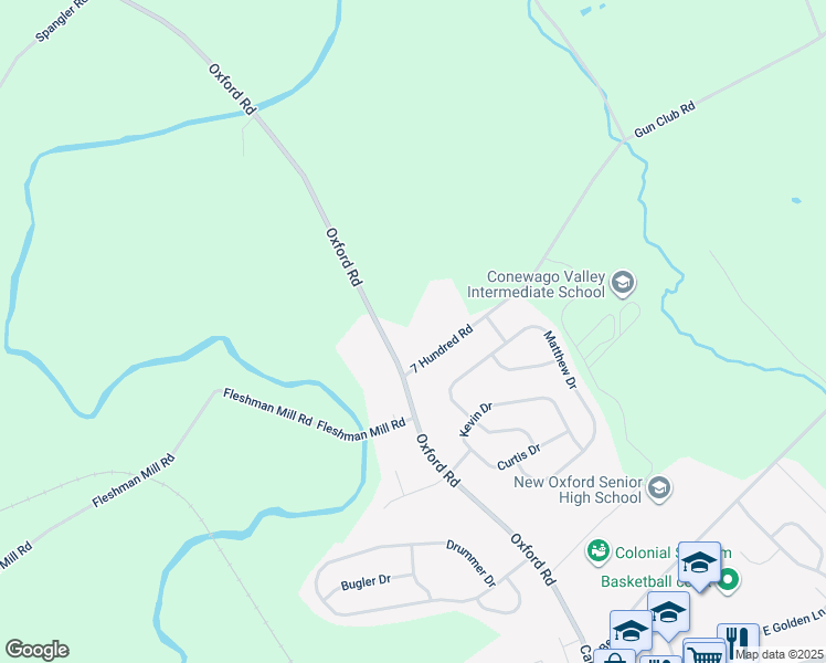 map of restaurants, bars, coffee shops, grocery stores, and more near 575 Oxford Road in New Oxford