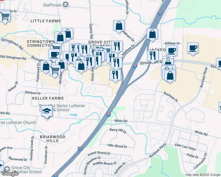 map of restaurants, bars, coffee shops, grocery stores, and more near 1911 Kendall Place in Grove City