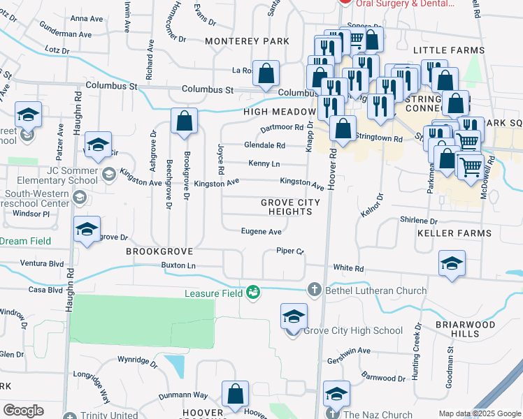 map of restaurants, bars, coffee shops, grocery stores, and more near 2673 Melane Avenue in Grove City