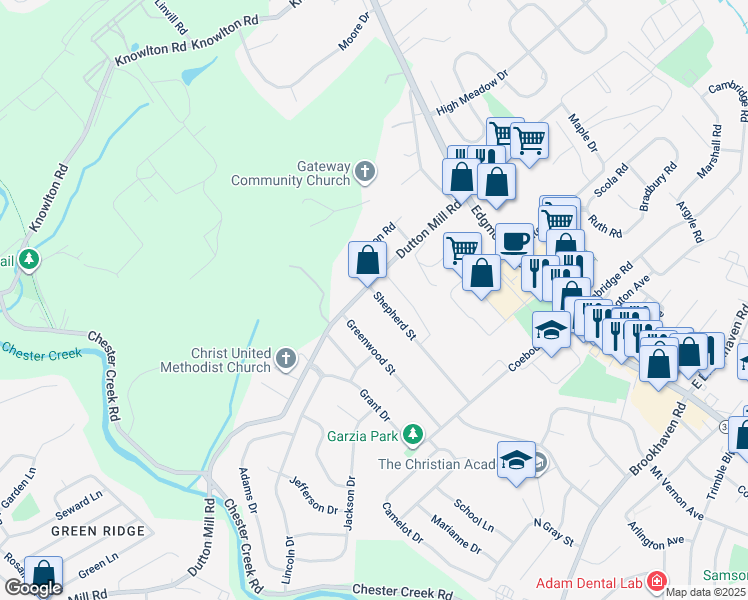 map of restaurants, bars, coffee shops, grocery stores, and more near 4938 Shepherd Street in Brookhaven