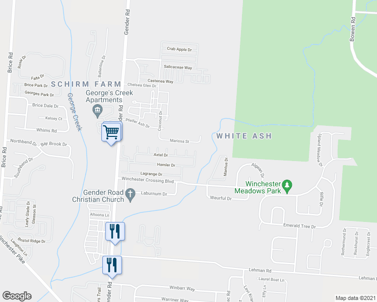 map of restaurants, bars, coffee shops, grocery stores, and more near 6802 Axtel Drive in Canal Winchester