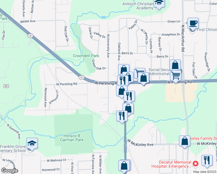 map of restaurants, bars, coffee shops, grocery stores, and more near 2912 North University Avenue in Decatur
