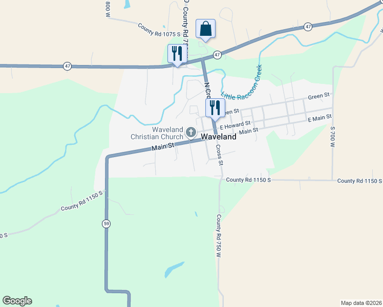 map of restaurants, bars, coffee shops, grocery stores, and more near 105 Jackson Street in Waveland