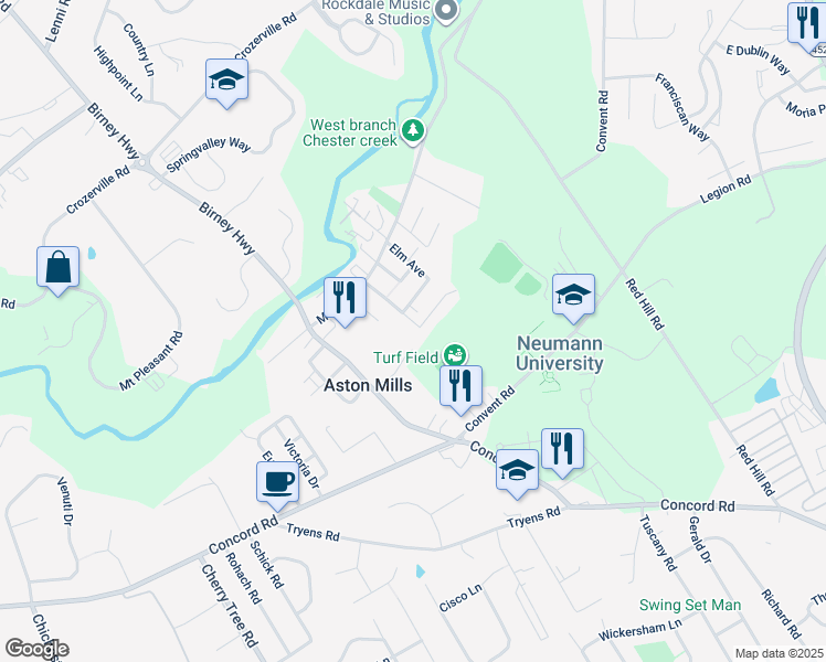 map of restaurants, bars, coffee shops, grocery stores, and more near 125 Central Avenue in Delaware County