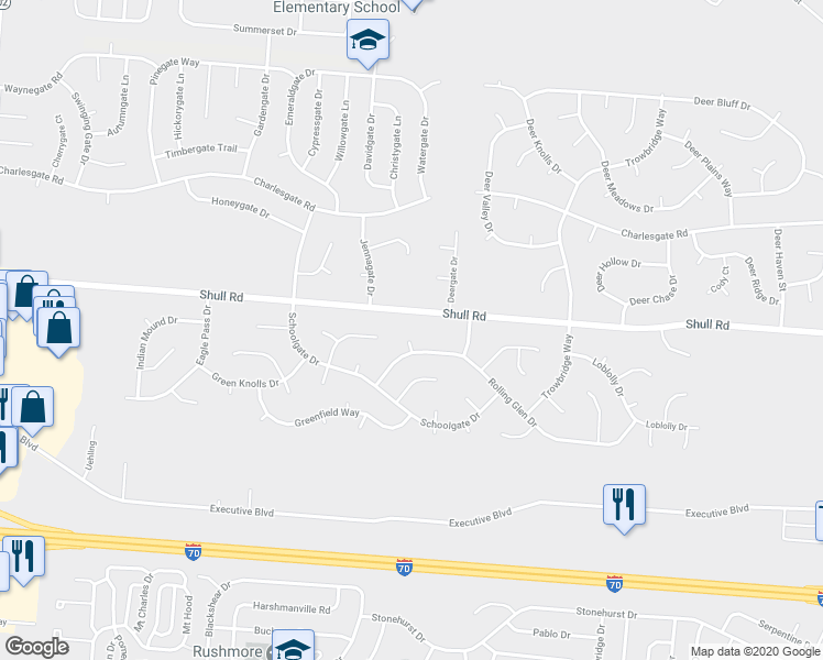 map of restaurants, bars, coffee shops, grocery stores, and more near 8416 Pinto Point Place in Dayton