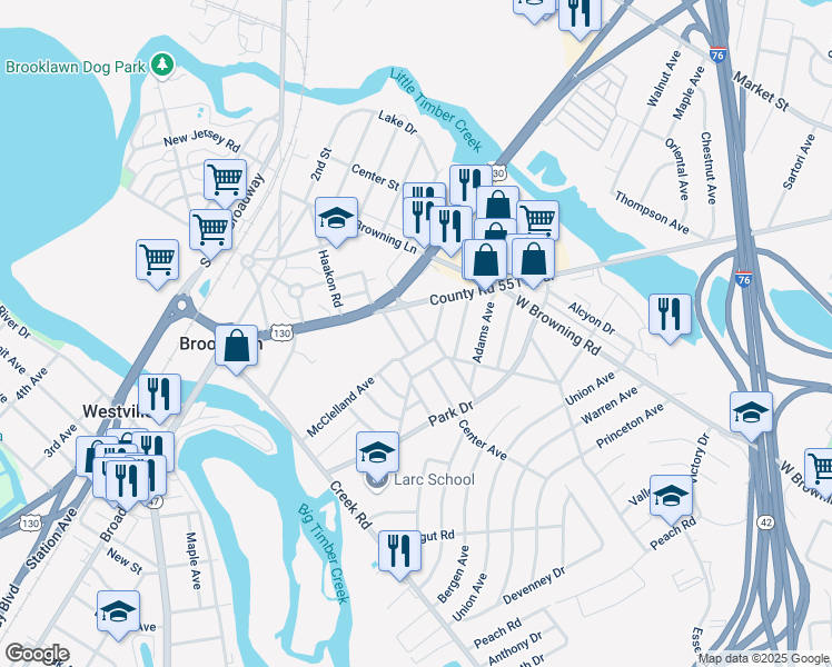 map of restaurants, bars, coffee shops, grocery stores, and more near 1154 Lucille Avenue in Bellmawr