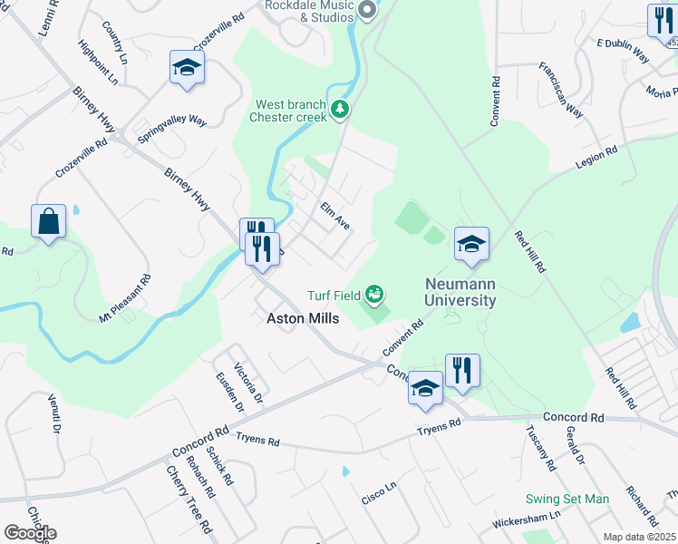 map of restaurants, bars, coffee shops, grocery stores, and more near 125 Central Avenue in Delaware County