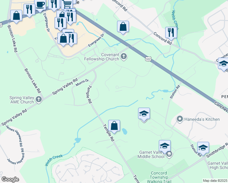 map of restaurants, bars, coffee shops, grocery stores, and more near 2 Braxton Way in Glen Mills