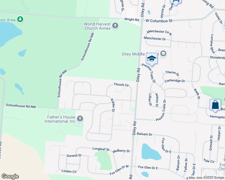 map of restaurants, bars, coffee shops, grocery stores, and more near 124 Black Raven Court in Pickerington