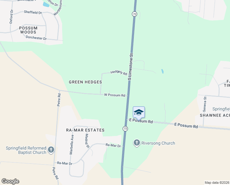 map of restaurants, bars, coffee shops, grocery stores, and more near 26 W Possum Rd in Springfield