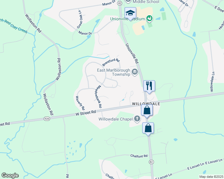 map of restaurants, bars, coffee shops, grocery stores, and more near 226 Avonwood Road in Kennett Square