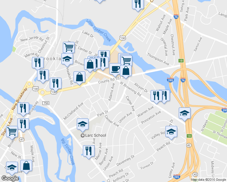 map of restaurants, bars, coffee shops, grocery stores, and more near 17 Adams Ave in Bellmawr