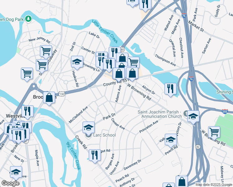 map of restaurants, bars, coffee shops, grocery stores, and more near 17 Adams Avenue in Bellmawr