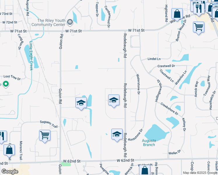 map of restaurants, bars, coffee shops, grocery stores, and more near 6450 Rodebaugh Rd in Indianapolis