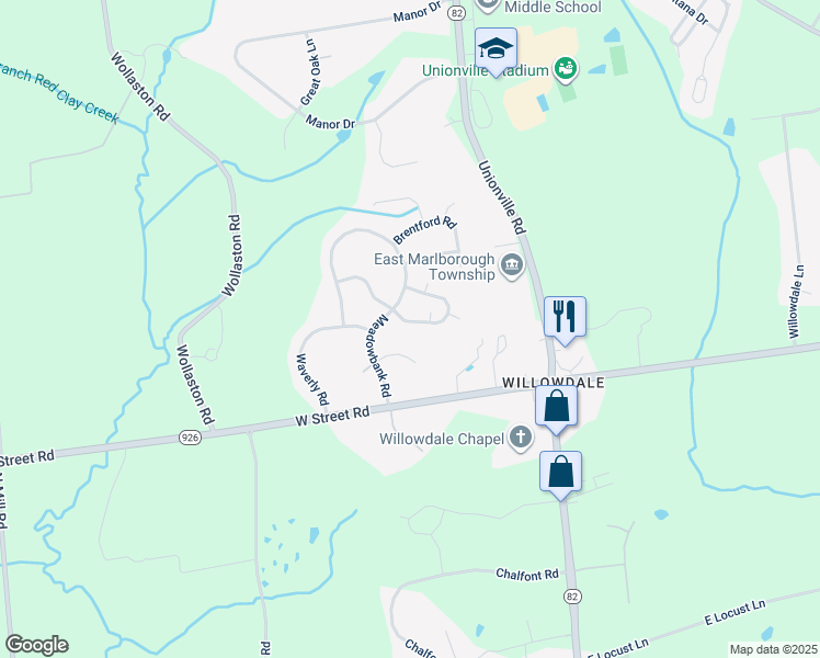 map of restaurants, bars, coffee shops, grocery stores, and more near 214 Avonwood Road in Kennett Square