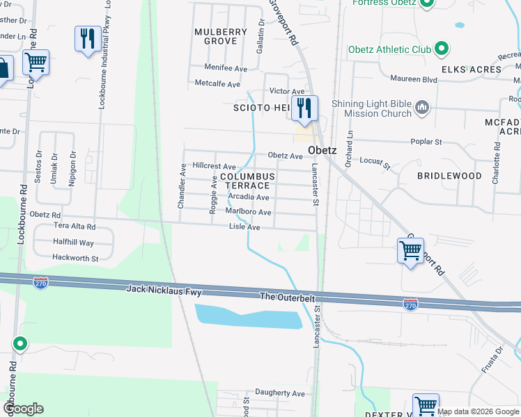 map of restaurants, bars, coffee shops, grocery stores, and more near 1762 Marlboro Avenue in Obetz