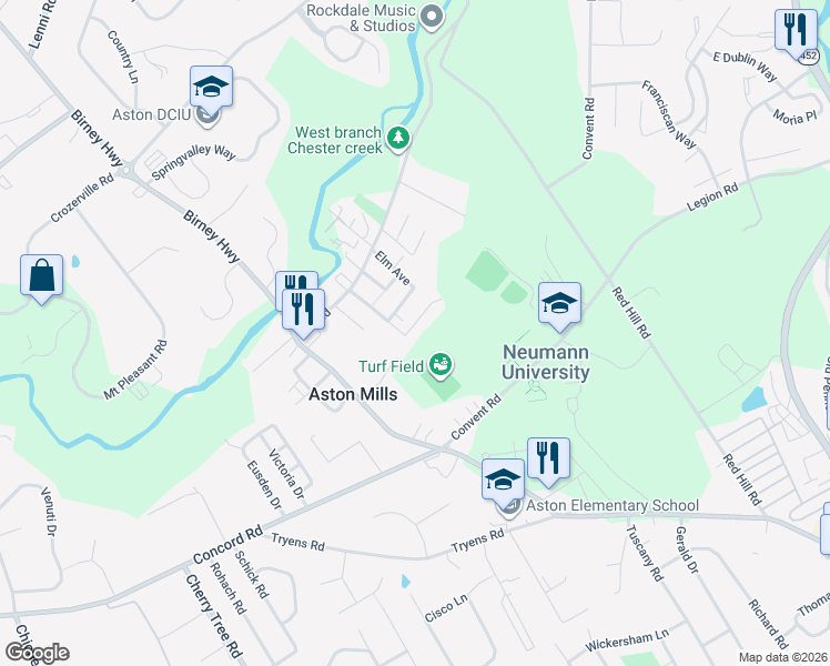 map of restaurants, bars, coffee shops, grocery stores, and more near 783 Hill Avenue in Aston