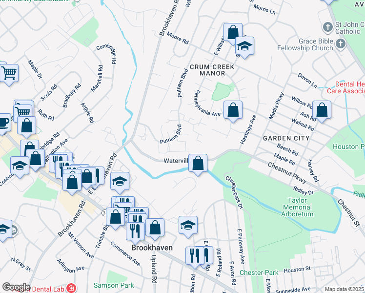 map of restaurants, bars, coffee shops, grocery stores, and more near 1084 Putnam Boulevard in Delaware County