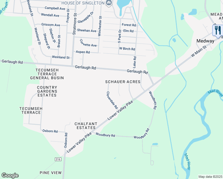 map of restaurants, bars, coffee shops, grocery stores, and more near 3924 Cloverdale Road in Medway