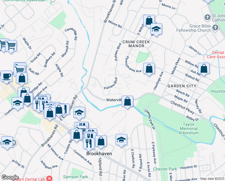 map of restaurants, bars, coffee shops, grocery stores, and more near 1122 Putnam Boulevard in Nether Providence Township