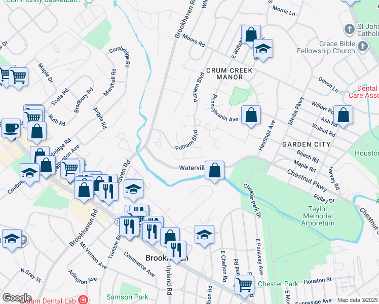 map of restaurants, bars, coffee shops, grocery stores, and more near 1122 Putnam Boulevard in Nether Providence Township