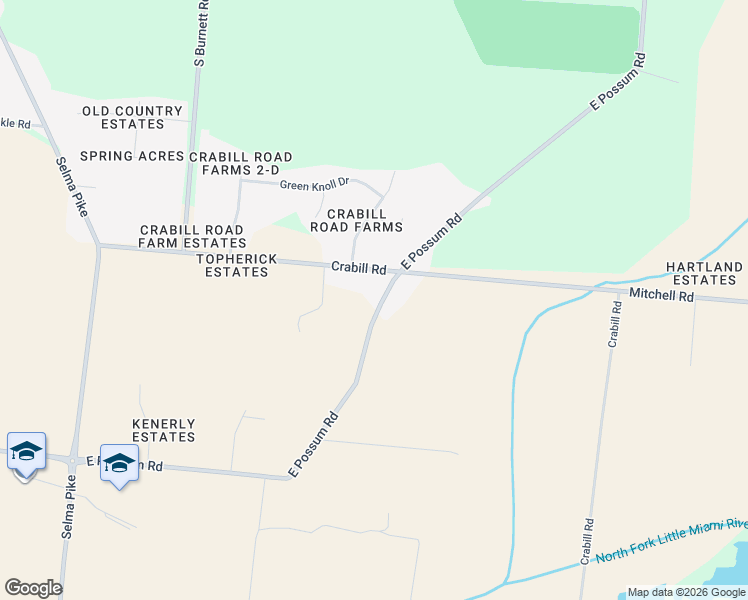 map of restaurants, bars, coffee shops, grocery stores, and more near 2447 E Possum Rd in Springfield