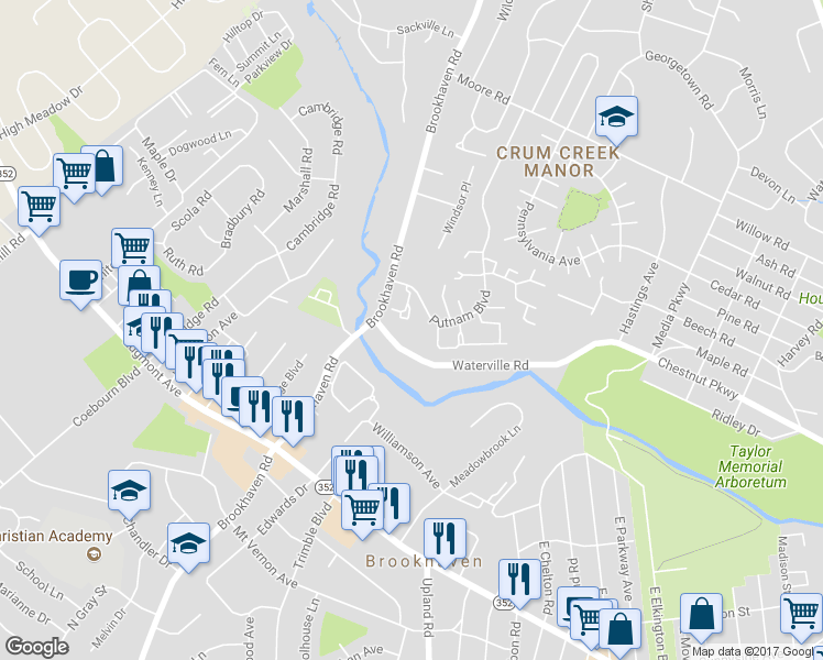 map of restaurants, bars, coffee shops, grocery stores, and more near 1326 Putnam Boulevard in Nether Providence Township