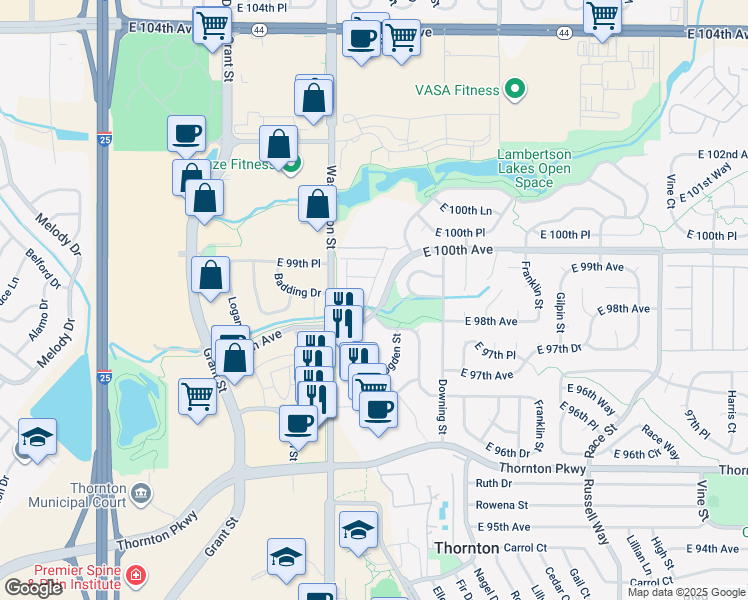 map of restaurants, bars, coffee shops, grocery stores, and more near 853 98th Avenue in Thornton
