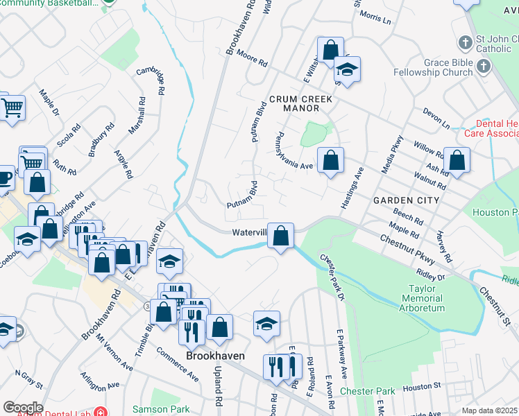 map of restaurants, bars, coffee shops, grocery stores, and more near 1090 Putnam Boulevard in Delaware County