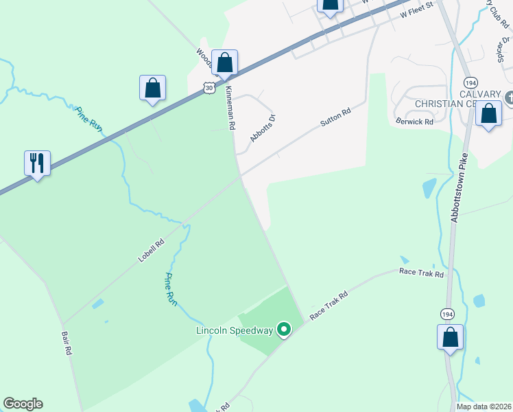 map of restaurants, bars, coffee shops, grocery stores, and more near 226 Kinneman Road in Abbottstown