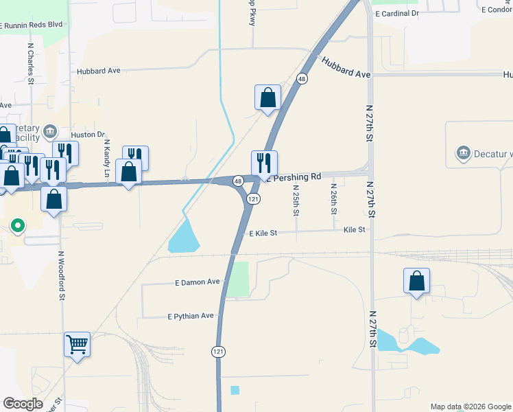 map of restaurants, bars, coffee shops, grocery stores, and more near 2866-2972 State Highway 121 in Decatur